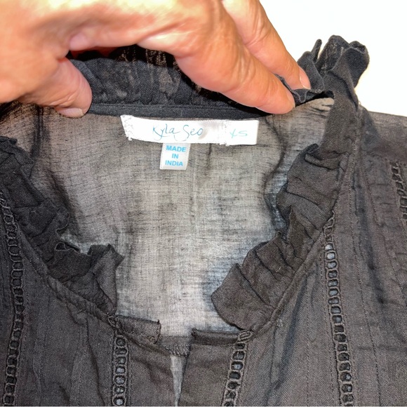 Kyla Seo Cotton Semi Sheer Embroidered Button Down Blouse - Picture 8 of 9